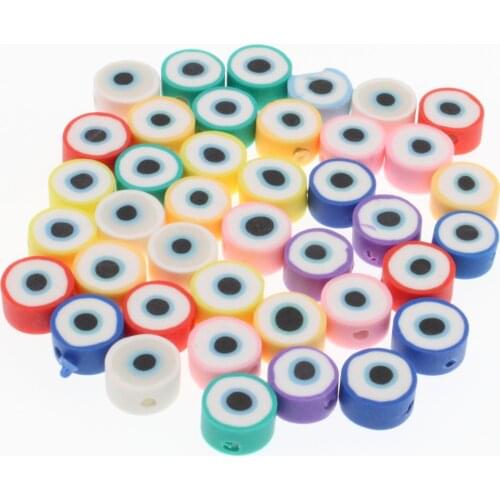 CHONGAI 50Pcs Mix Colors Turkish Lucky Evil Eye Flat Round Handmade Polymer Clay Beads For Jewelry Making DIY Bracelet 10mm