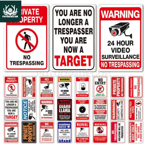 No Trespassing Sign Warning Metal Sign Video Surveillance Sign Wall Decor Yard Sign No Entry Metal Signs