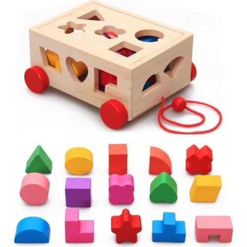 Kids Shape Sorter Toy Montessori Toys Wooden Pull Along Car Shape Sorter Matching Blocks Draggable Box Educational For Kids
