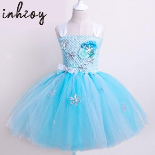 Kids Girls Snowflake Princess Dress Stylish Sleeveless Blue Stage Performance Dance Dress