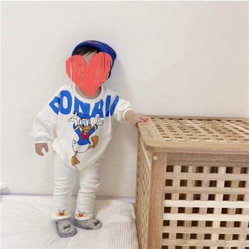 Disney Donald Duck Infant Long-Sleeved Romper Triangle Toddler Winter clothes Newborn Baby Jumpsuit Outfits Velvet Thick Pants