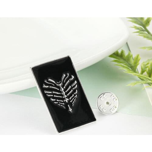 Gothic Heart Pin Skeleton outline Square Brooch Black Goth Jewelry Bones Anatomy Shape Metal Lapel Medical Jewellery Gift