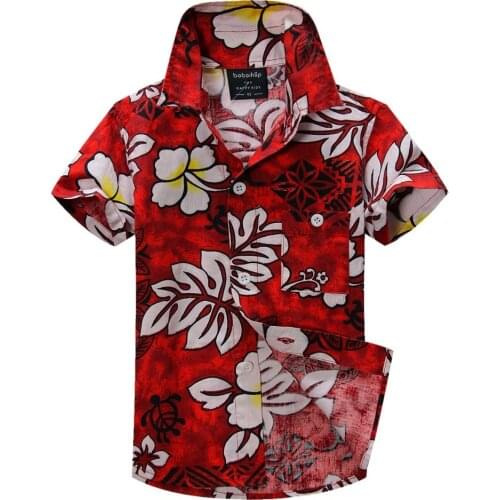 Cotton linen blended floral shirt hawaiian shirt aloha shirt for boy T1530