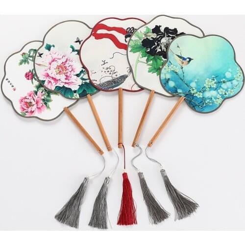 Chinese Japanese Style Female Round Fans Classical Dance Fan Handheld Circular Vintage Fan with Tassel Pendant Hand Fans Wedding
