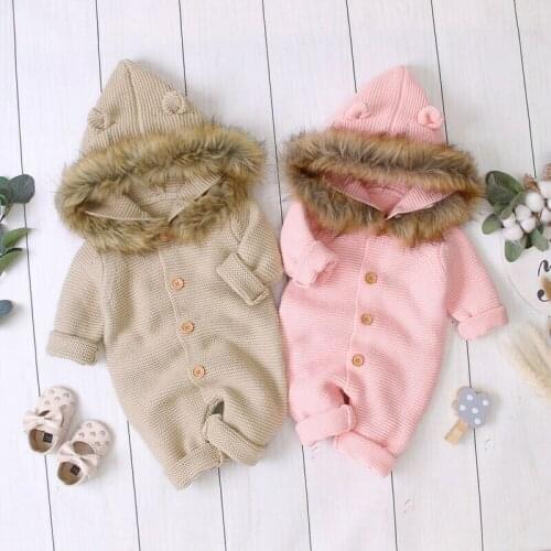 3-24M Warm Newborn Toddler Baby Girls Boys Rompers Winter Autumn Knitted Long Sleeve Hooded Jumpsuit Baby Costumes