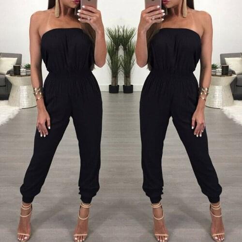 Hot New Women Clubwear Sexy Black Jumpsuits Cold Shoulder Backless Draped Jumpsuit Ladies Bodycon Party Playsuit Romper Trousers