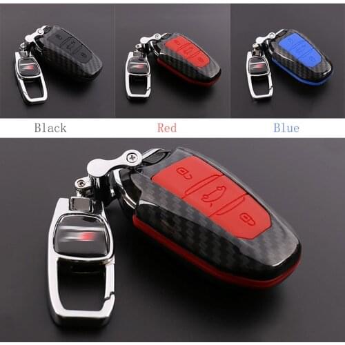 ABS Carbon Fiber Shell+Silicone Cover Remote Key Holder Fob Case&KeyChain For Citroen Series