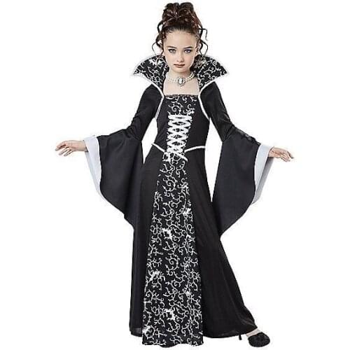 Girls Vampire Cosplay Dresses Witch Vintage Scary Costume Carnival Medieval Day of The Dead Halloween Dress for Girl C43605CH