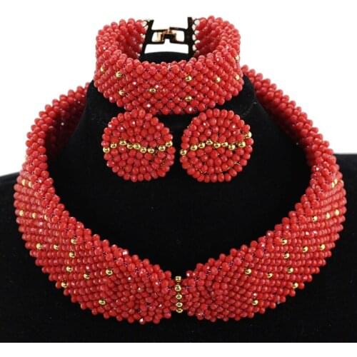 Chunky Coral Crystal Women Costume Jewellery Set African Nigerian Wedding Jewelry Set for Brides Free Shipping WE126