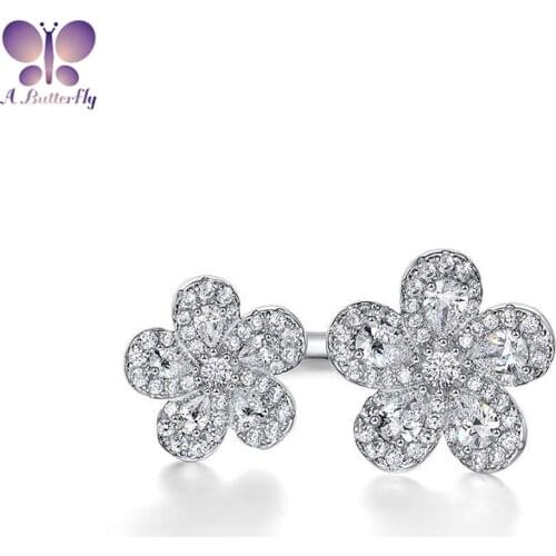 925 Sterling Silver Fashion Flower Engagement Wedding Ring Anniversary Gift High-End Jewelry