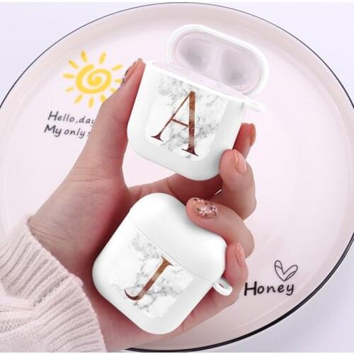 Marble Silicone Cover For Airpods 2 1 Case Earphone Accessories For Air Pods 2 Cases Initial Alphabet Letters Coque Matte White