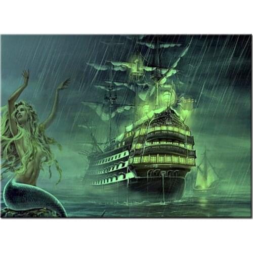 Sexy mermaid 5d diy Diamond painting ship Cross Stitch kit full square Diamond Embroidery mosaic pirates boat Home Decor A946