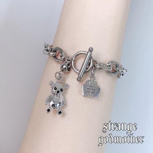 2020 new Non-Mainstream Cool Cool Earth Cool Nurse Hat Bracelet with Cool Hip Hop Dark Bear Bracelet Straight-Line Buckle