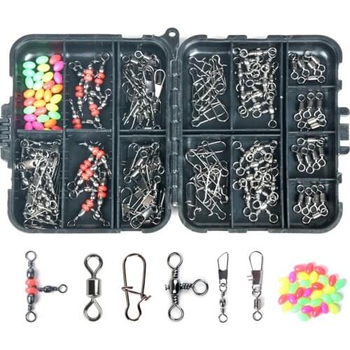 Newest Arrival 140 Pieces Lure Fishing Accessories Swivel Connector Fishing Gear Set Box with Fishing Hooks Beads