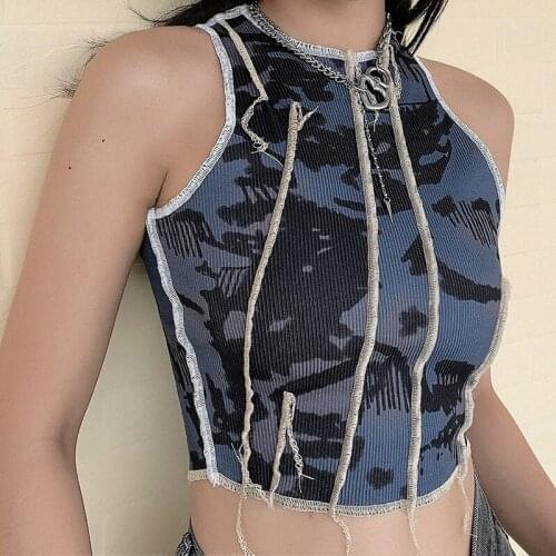 Bodycon Tie-dye casual tank top female Gothic street Patchwork camisole summer club sleeveless knitting crop tops femme