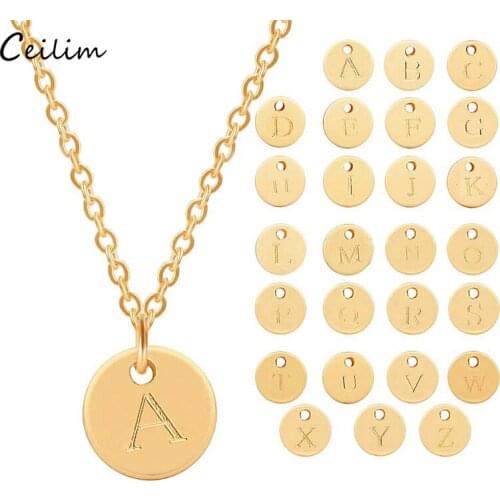 Fashion 26 Letters Initial Necklace Gold Silver Color DIY Disc Necklace Kolye Collares Jewelry Will You Be My Bridesmaid Gift
