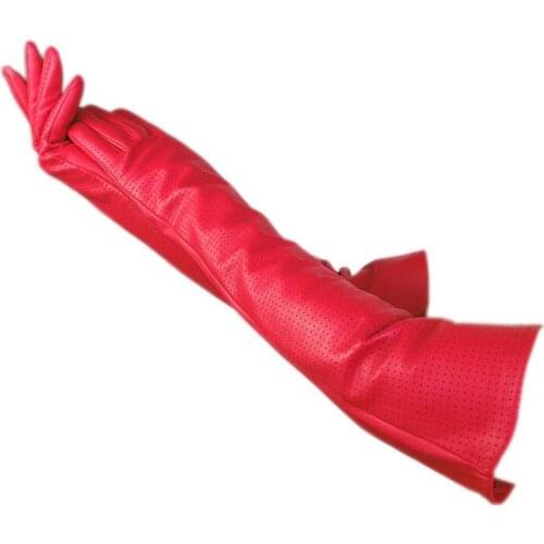 Winter ladies elbow fashion sheepskin gloves red 50 cm long gloves to keep warm new leather red driving party dress motorcycle s