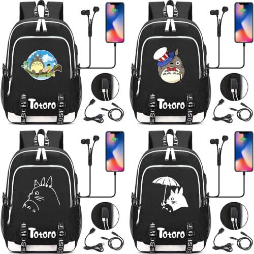 Hot Cartoon Cute Totoro Backpack Printed USB Boy Girl Kids School bag Women Bagpack Men Laptop Shoulder Bags Packsack Bookbag