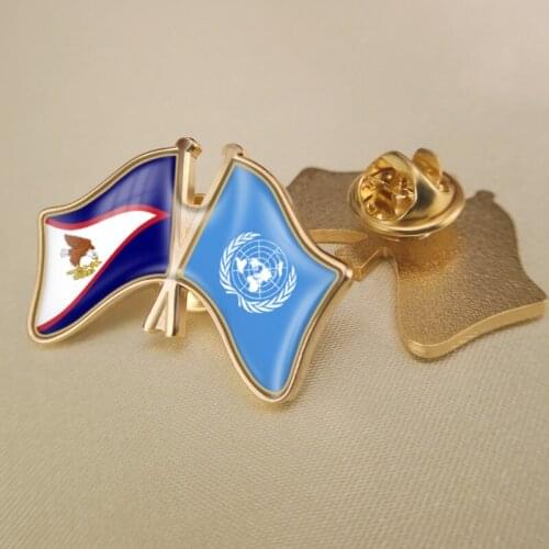 United Nations and American Samoa Crossed Double Friendship Flags Lapel Pins