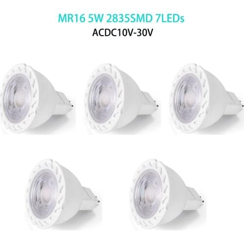 MR16 LED Bulb 5W 7LEDs Super Bright Led Spot Light Lampada 2835 SMD ACDC10V-30V Cold/Warm White Led Lamp Saving Downlight 5PCS