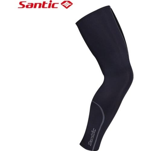 Santic UV Protection Cycling Leg Warmers Unisex Winter Windproof Thermal Fleece Leg Warmer Outdoor Sports Safety Knee Pads Black