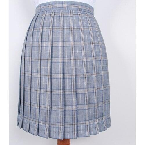 Sweet Womens Blue&Apricot Plaid Skirt JK Japanese Girl School Uniform Short Pleated Skirt A-Line Necktie Bow Tie