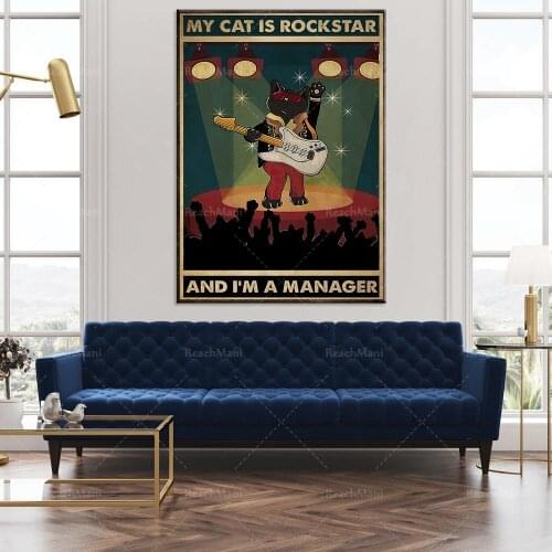 Black cat lover my cat is a rock star funny poster rock music lover poster home decor poster