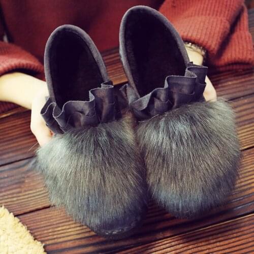 Ruffles Women Ankle Boots 2021 New Winter Warm Snow Boots Fashion Round Toe Fluffy Fur Flat Platform Casual Boots Cotton Shoes