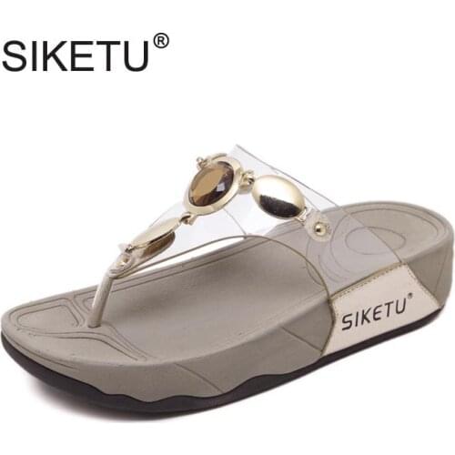 Ladies Casual Platform Beach Slippers Fashion Crystal Flip Flops For Women Comfortable Female Leisure Wedges Slides Size 35-41