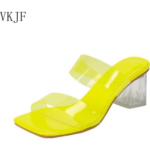 PVC Jelly Slippers Crystal Open Toe Plexiglass High Heels Crystal Womens Transparent High Heel Sandals Slippers Pumps