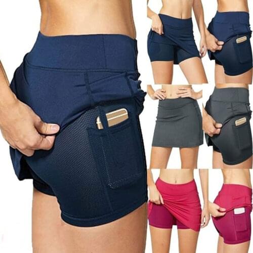 Hot Womens Tennis Skirts Inner Shorts Elastic Sports Golves Skorts with Phone Pockets NOV99