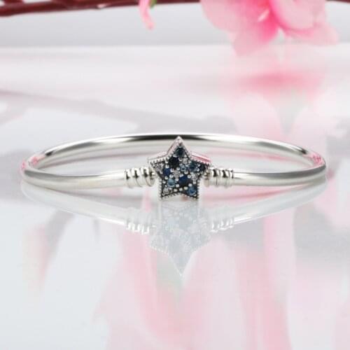 Bewill Real 925 Sterling Silver Creative Bright Star Pentagram Button Bracelet Fit European Charm Bracelets Women Jewelry