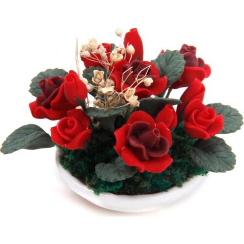 1/12 Clay Rose Gypsophila Flower Baby Breath Plants Dolls House Miniature