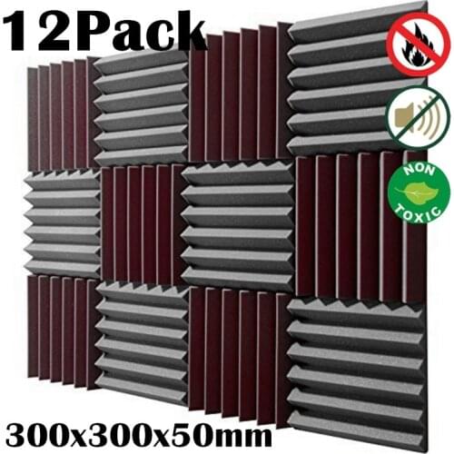 12PCS Soundproofing Foam Studio Acoustic Panels Studio Foam Wedges 300x300x50mm Soundproof Absorption Treatment Panel
