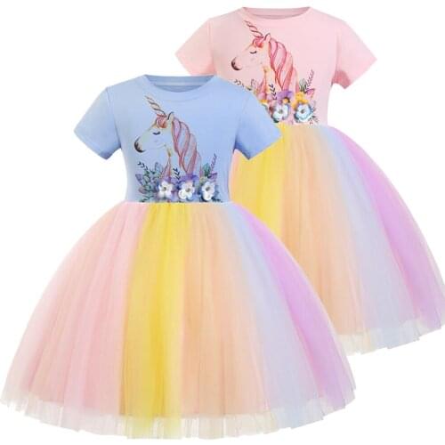 2021 Summer Flower girl Unicorn rainbow wedding party dress girl birthday party Unicorn role dance performance dress