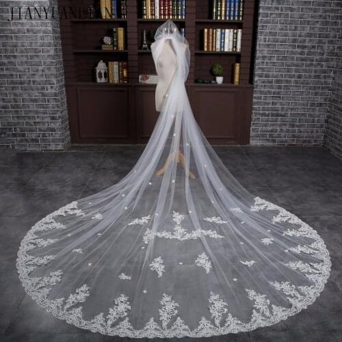 3 Meter White Cathedral Wedding Veils 2021 Long Lace Edge Bridal Veil Sequins Wedding Accessories Bride Mantilla Wedding Veil