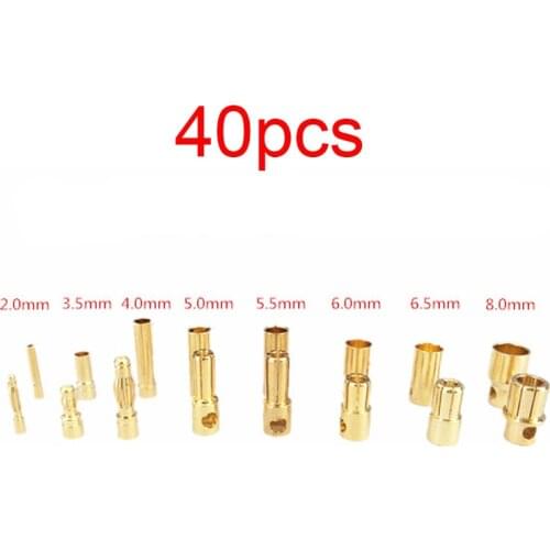 40PCS 2.0/3.0/3.5/4.0/5.0/5.5/6.0/6.5/8mm Banana Plug Gold-plated Male Female Connector for Motor ESC Lipo Battery RC Models
