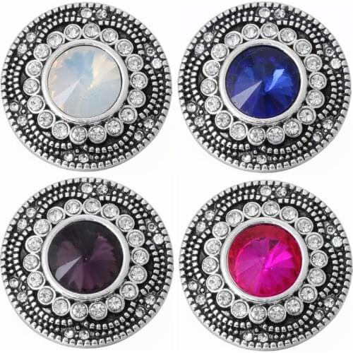 5pcs/lot New Snap Jewelry Rhinestone Round Metal Flower 18mm Snap Buttons for Snap Bracelet Necklace DIY Charms Jewelry