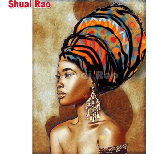 5D round DIY Diamond Embroidery Africa woman Full Square 3d Cross Stitch Diamond Painting Mosaic set lady Decor Home gift