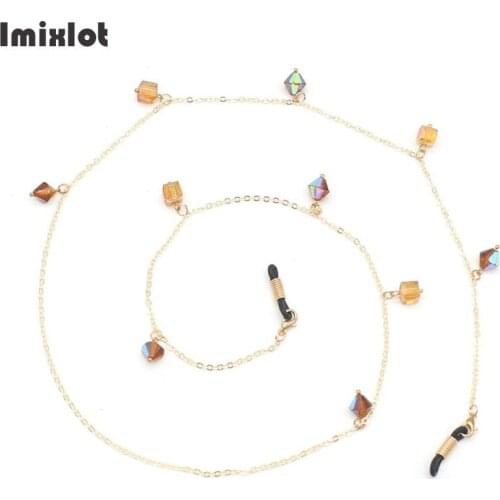70cm Coffee Crystal Beaded Sunglasses Chains Square Rhinestones Eyeglass Cord Holder Lanyard Necklace Glasses Neck Strap Rope