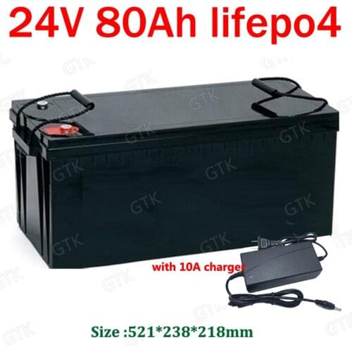 GTK Lifepo4 24v 80AH battery BMS 80A 2000W for Electric motor bike tricycle RV AGV Air conditioner heater UPS + 10A charger