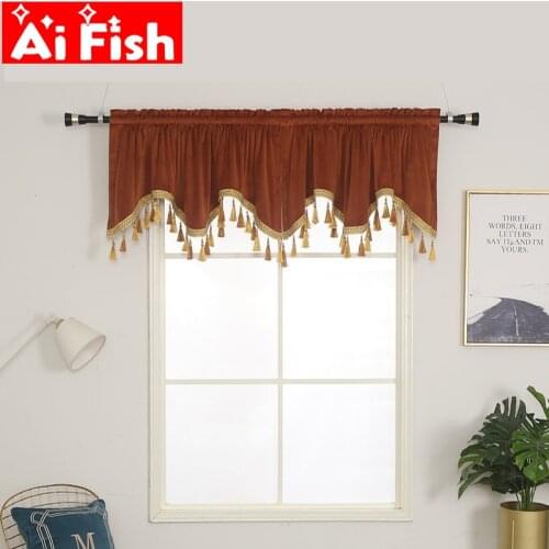 Velvet Curtains with Tassels Valance Customize Retro Solid Color Luxury Thick Shading Blackout Short Window Curtains Decoration