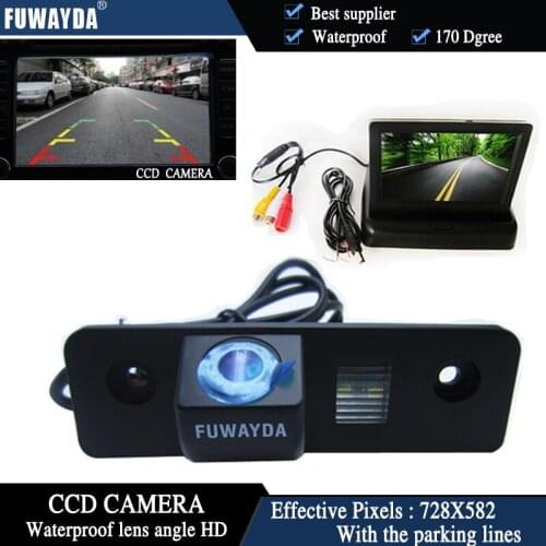 FUWAYDA Color CCD Chip Car Rear View Camera for SKODA ROOMSTER OCTAVIA TOUR FABIA + 4.3 Inch foldable LCD Monitor waterproof