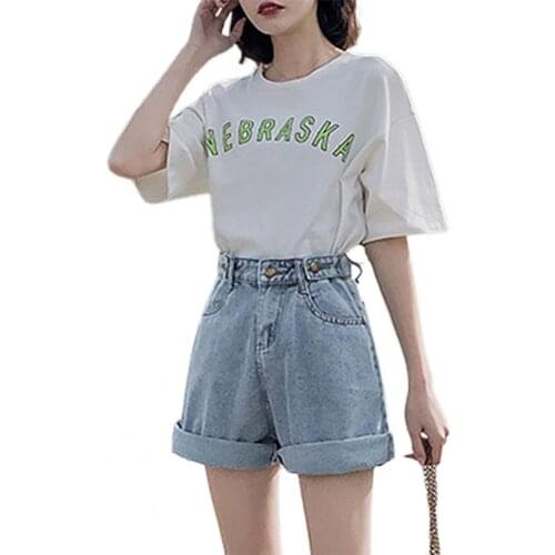 Jeans Shorts High Waist Button Women Wide Leg Loose Fit Denim Shorts for Travel