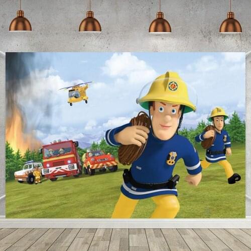 Fireman Heros Sam Photography Backdrop Boys Birthday Party Kids Photo Background Custom Cake Table Decor Poster For Home Family