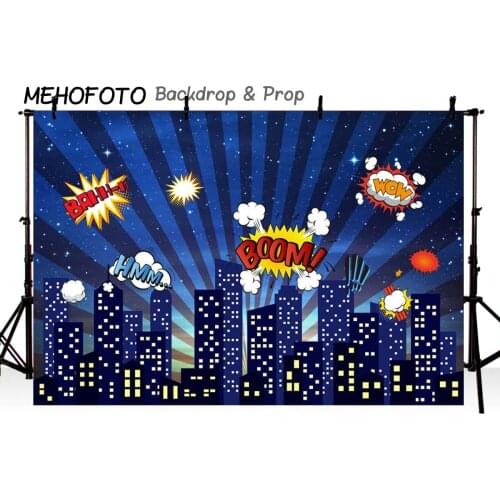 Photography backdrop superhero cartoon building black dots children boom background photo studio photobooth G-153