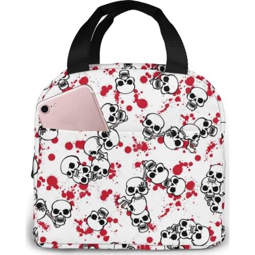 Sugar Skull Canvas Portable Cooler Lunch Bag Fashion Thermal Insulated Food Bags Food Picnic Lunch Box Bag for Men Women Kids