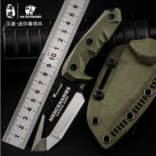 HX Small Mercenary Survival Hunting Knife D2 Steel Blade Fixed Blade knife Straight Camping Knives Multi Tactical Hand Tools