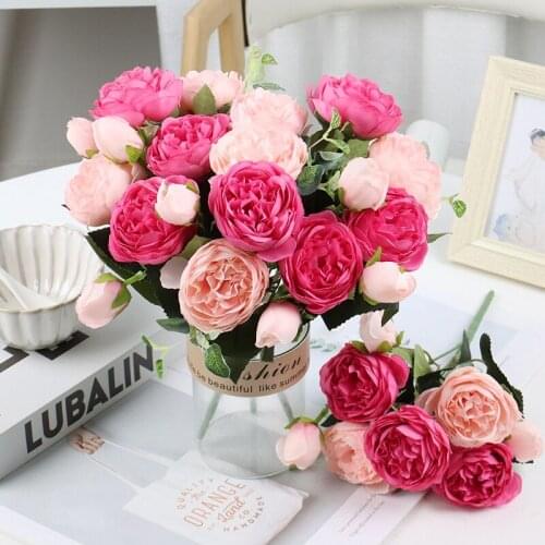 Artificial Flowers Silk Rose Peony 5 Big Head 4 Bud Wedding Home Living Room DIY Party Valentines Day Gift Decoration Plant