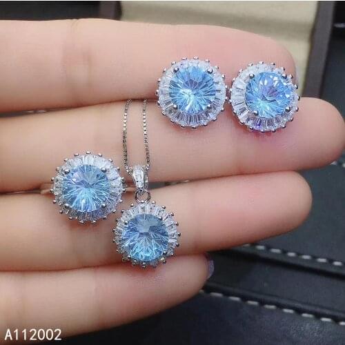 KJJEAXCMY fine jewelry natural topaz 925 sterling silver women gemstone pendant necklace earrings ring set support test lovely